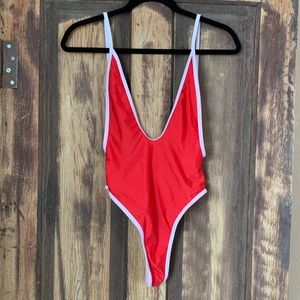 Sexy red one piece v-neck swimsuit